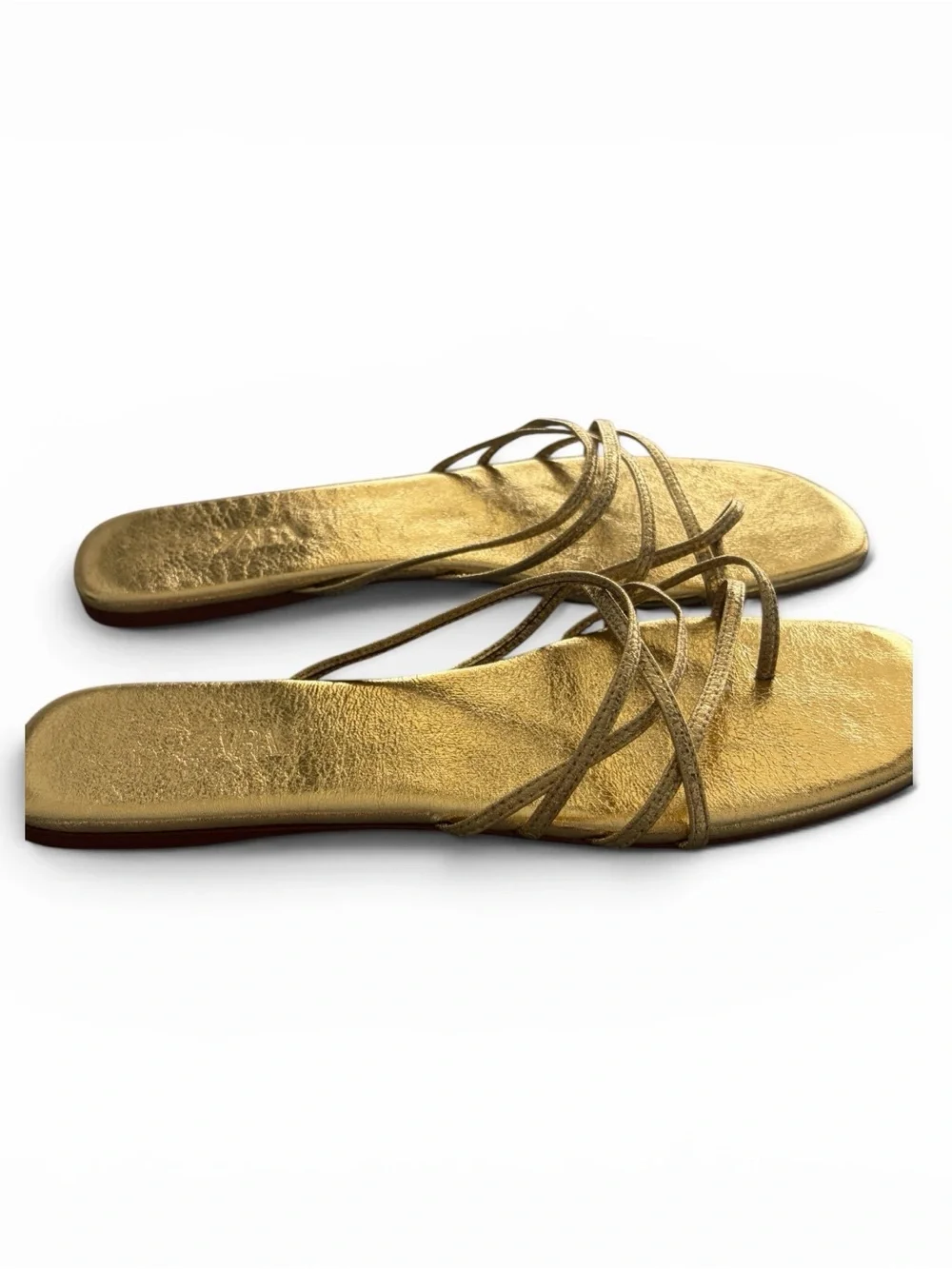 Zara Metallic Gold Strappy Slide Sandals - Picture 2 of 4